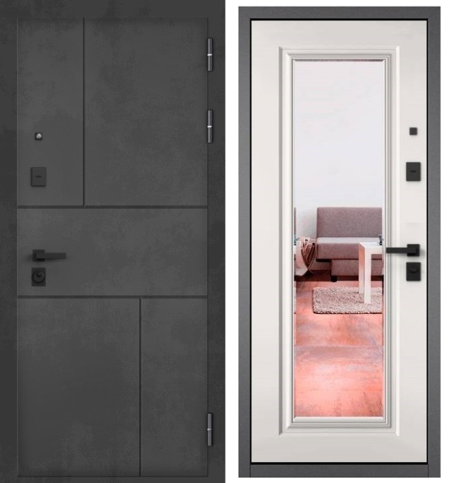 Входная дверь в квартиру с зеркалом CITY PRIME 182 CSmart Бетон темный, МДФ отделка 140 mirror CSmart (Белый матовый)