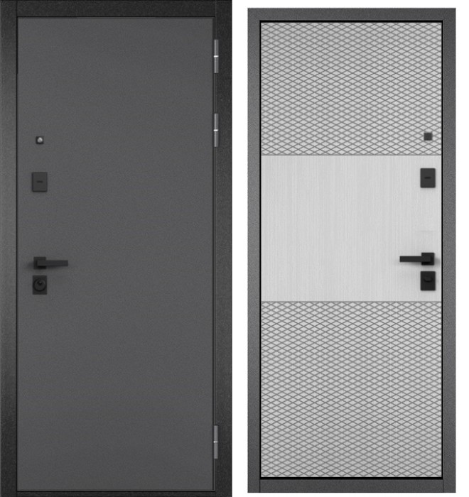 Входная дверь в квартиру CITY PRIME STANDART Букле антрацит, МДФ отделка 162 (Ларче белый)