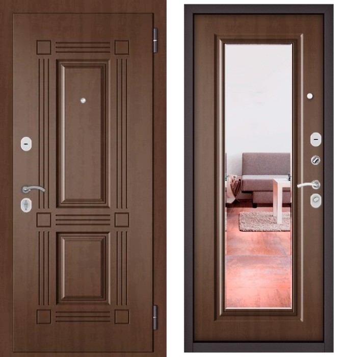 Входная дверь в квартиру с зеркалом HOME ECO МДФ 104, отделка 140 mirror (Карамель)