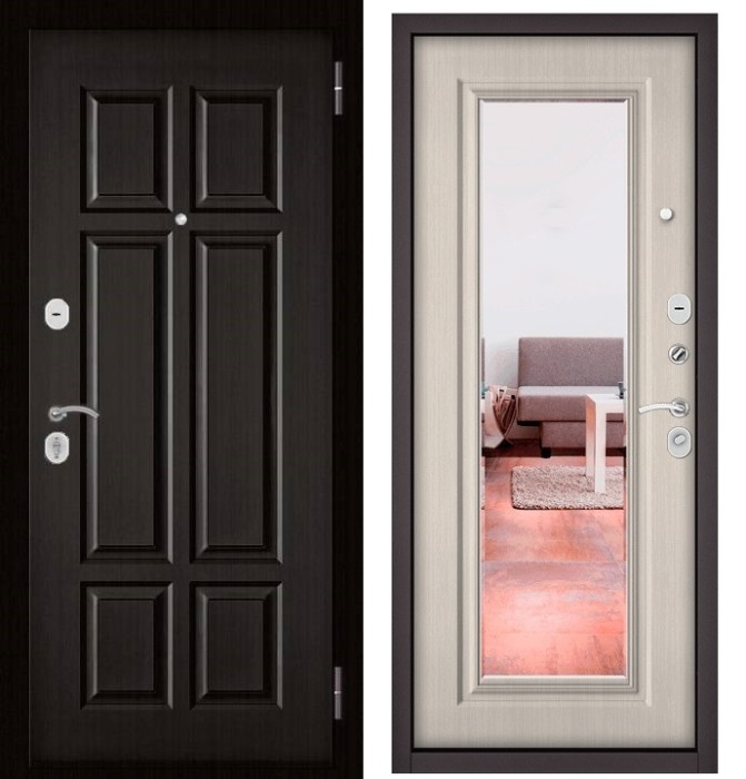 Входная дверь в квартиру с зеркалом HOME ECO МДФ 109 Венге, отделка 140 mirror (Ларче бьянко)