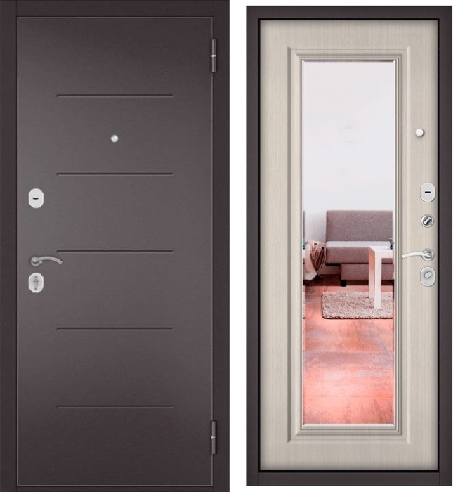 Входная дверь в квартиру с зеркалом HOME ECO металл RL-3 Букле шоколад, отделка 140 mirror (Ларче бьянко)