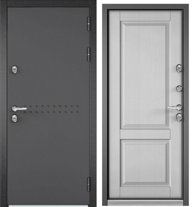 Входная дверь с терморазрывом в дом TERMO R4 Букле графит, МДФ отделка D-1 (Роял дуб белый)