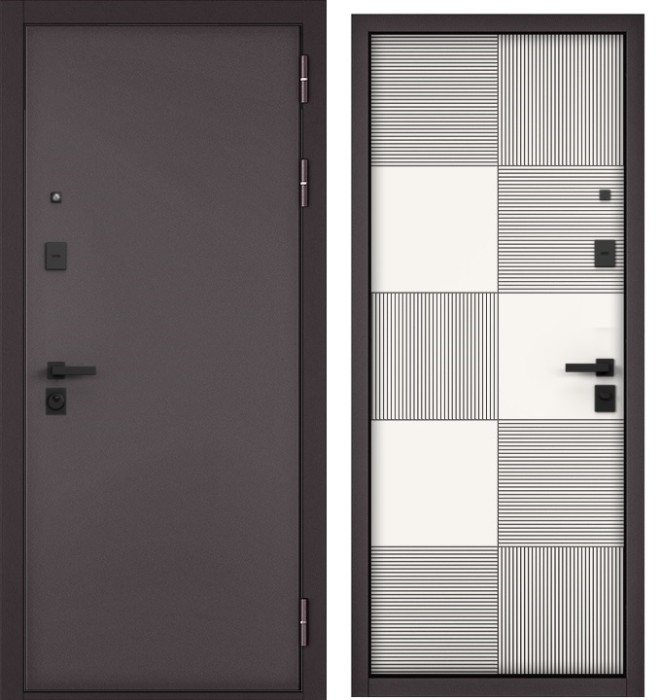 Входная дверь в квартиру CITY PRIME STANDART Букле шоколад, МДФ отделка 173 (Белый матовый)
