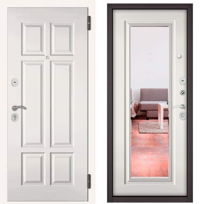 Входная дверь в квартиру с зеркалом HOME ECO МДФ 109, отделка 140 mirror (Белый софт)