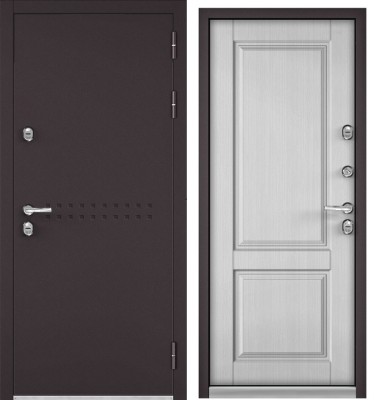 Входная дверь с терморазрывом в дом TERMO R4 Букле шоколад, МДФ отделка D-1(Ларче белый)