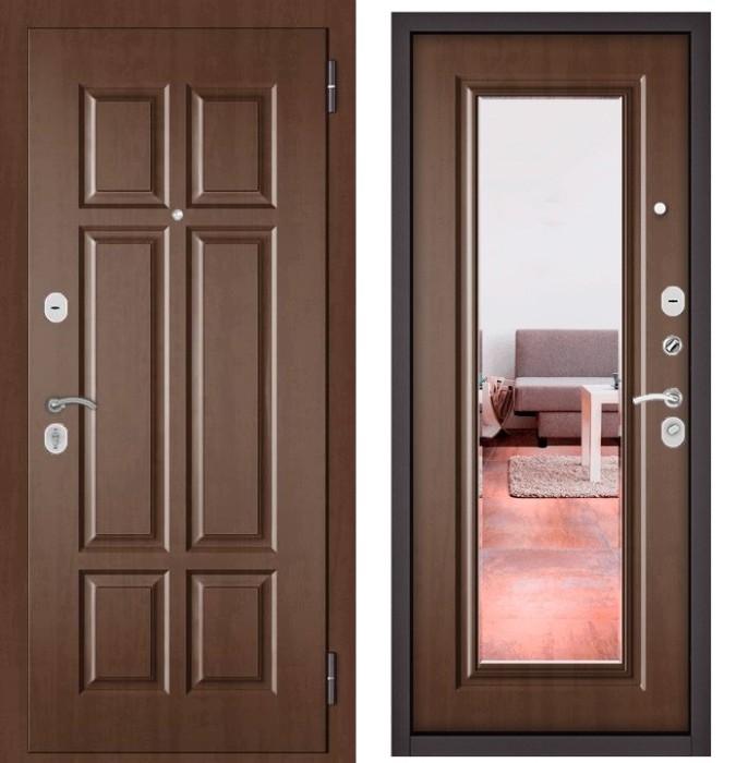 Входная дверь в квартиру с зеркалом HOME ECO МДФ 109, отделка 140 mirror (Карамель)