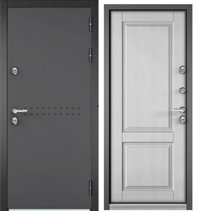 Входная дверь с терморазрывом в дом TERMO R4 Букле графит, МДФ отделка D-1(Ларче белый)