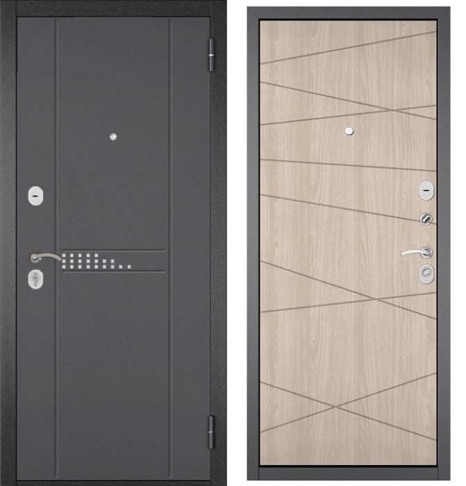 Входная дверь в квартиру TRUST ECO металл RL-10 Букле графит, отделка МДФ 130 (Ясень ривьера айс)
