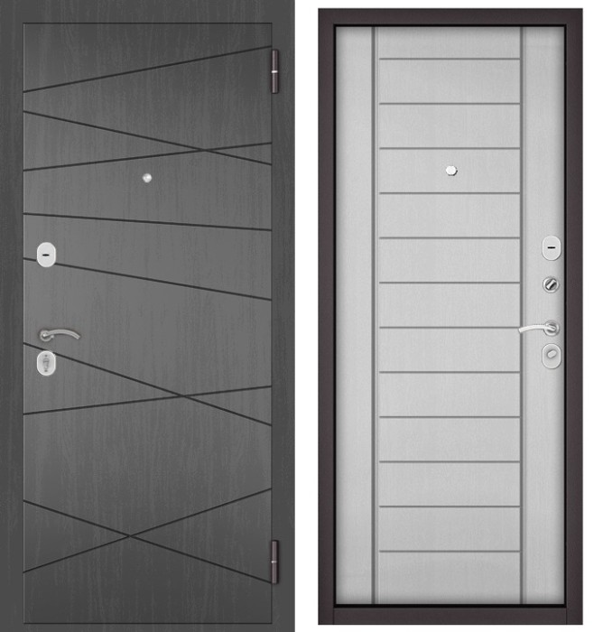 Входная дверь в квартиру TRUST MASS МДФ 130 Дуб серый, отделка МДФ 137 (Дуб белый матовый)