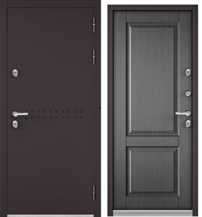 Входная дверь с терморазрывом в дом TERMO R4 Букле шоколад, МДФ отделка D-1 (Дуб серый)