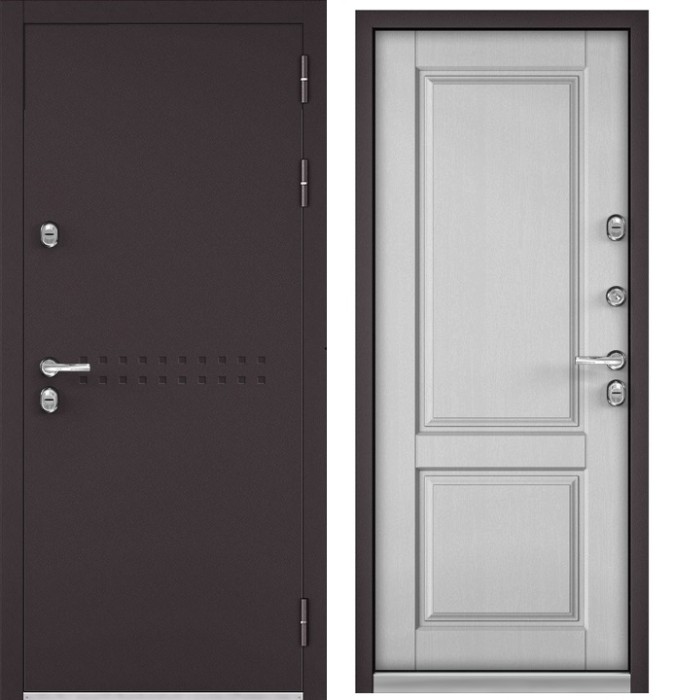 Входная дверь с терморазрывом в дом TERMO R4 Букле шоколад, МДФ отделка D-1 (Дуб белый скандинавский)