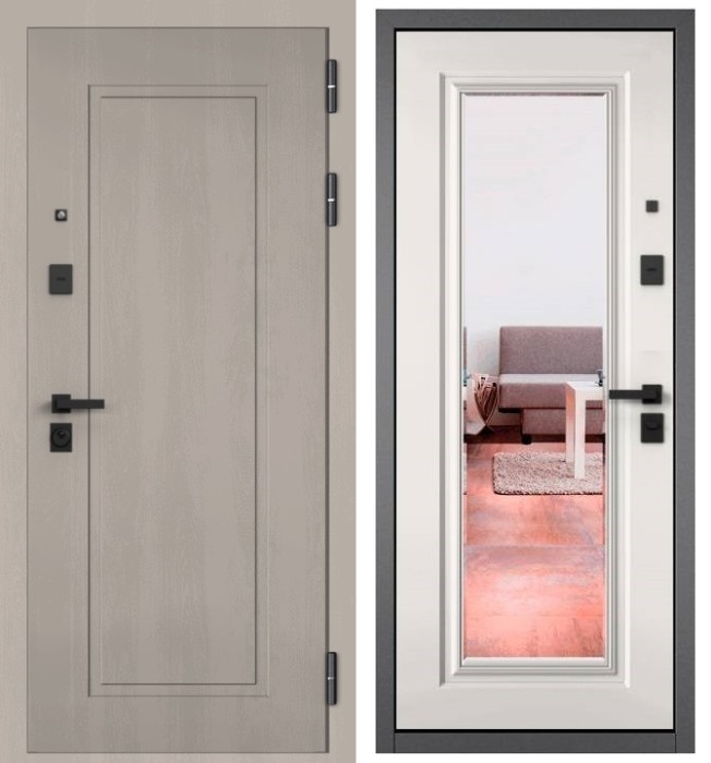 Входная дверь в квартиру с зеркалом CITY PRIME 0 CSmart Дуб шале белый, МДФ отделка 140 mirror CSmart (Белый матовый)