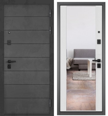 Входная дверь в квартиру с зеркалом CITY PRIME 135 CSmart Бетон темный, МДФ отделка 164 CSmart (Ларче белый)
