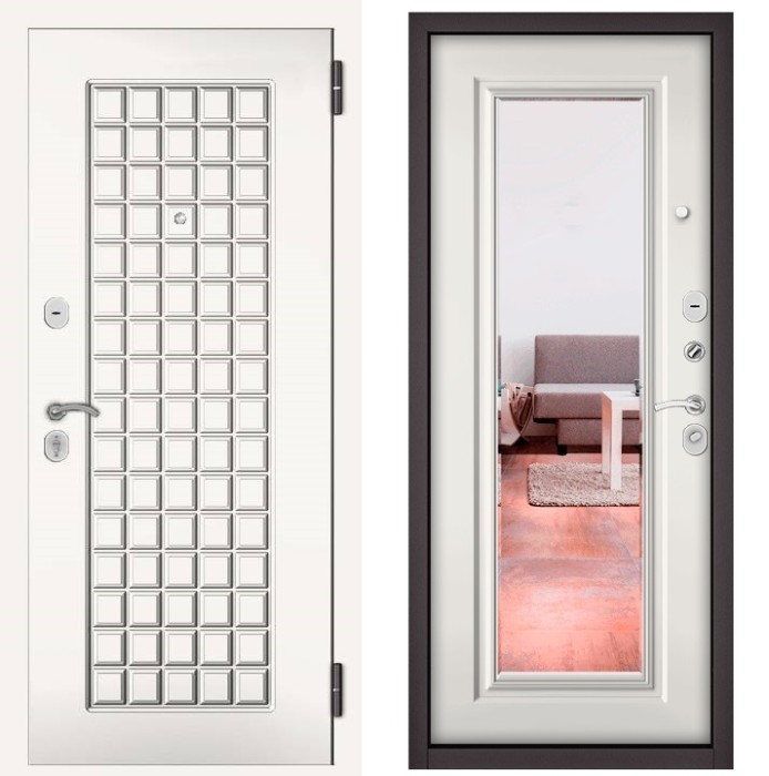 Входная дверь в квартиру с зеркалом HOME ECO МДФ 112, отделка 140 mirror (Белый софт)