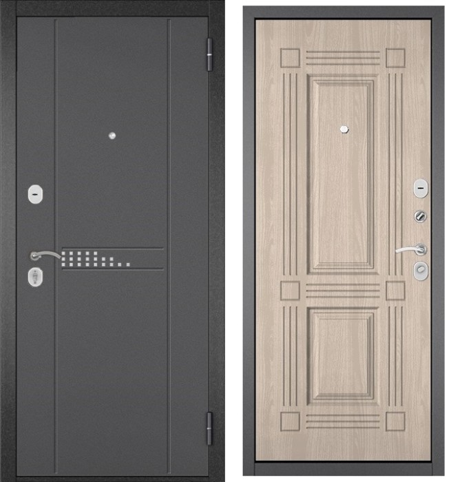 Входная дверь в квартиру TRUST ECO металл RL-10 Букле графит, отделка МДФ 104 (Ясень ривьера айс)