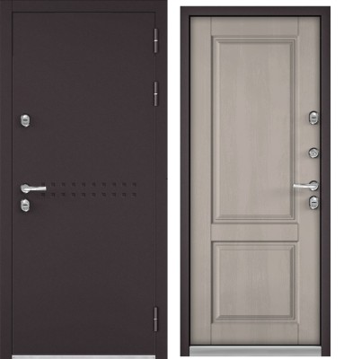 Входная дверь с терморазрывом в дом TERMO R4 Букле шоколад, МДФ отделка D-1 (Дуб шале белый)