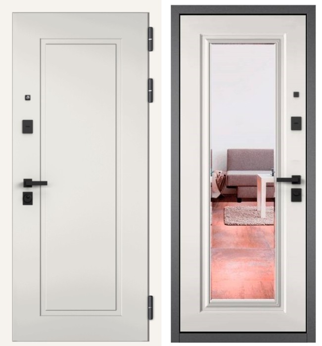 Входная дверь в квартиру с зеркалом CITY PRIME 0 CSmart Белый софт, МДФ отделка 140 mirror CSmart (Белый матовый)