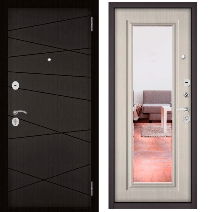 Входная дверь в квартиру с зеркалом HOME ECO МДФ 130 Венге, отделка 140 mirror (Ларче бьянко)