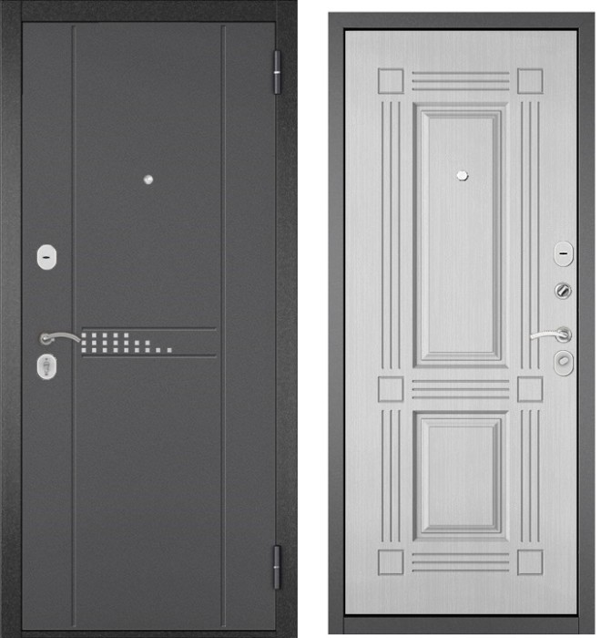 Входная дверь в квартиру TRUST ECO металл RL-10 Букле графит, отделка МДФ 104 (Ларче бьянко)