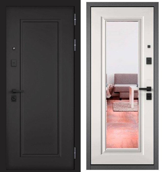 Входная дверь в квартиру с зеркалом CITY PRIME 0 CSmart Графит софт, МДФ отделка 140 mirror CSmart (Белый матовый)
