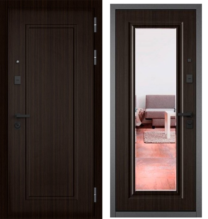 Входная дверь в квартиру с зеркалом CITY PRIME 0 CSmart, МДФ отделка 140 mirror CSmart (Венге)