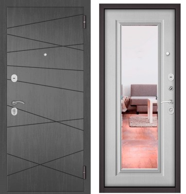 Входная дверь в квартиру с зеркалом HOME ECO МДФ 130 Дуб серый, отделка 140 mirror (Дуб белый матовый)