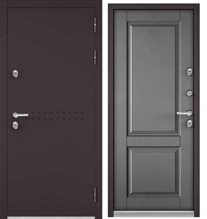 Входная дверь с терморазрывом в дом TERMO R4 Букле шоколад, МДФ отделка D-1 (Бетон серый)