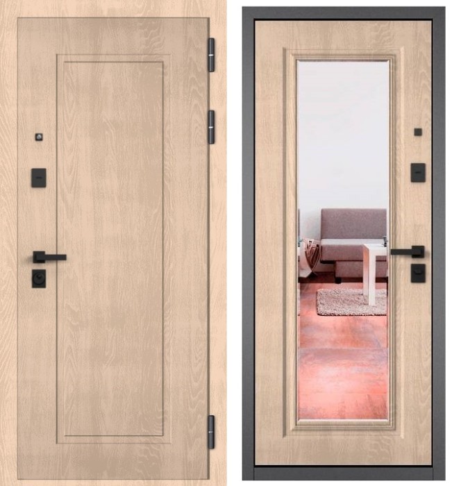 Входная дверь в квартиру с зеркалом CITY PRIME 0 CSmart, МДФ отделка 140 mirror CSmart (Дуб крем)