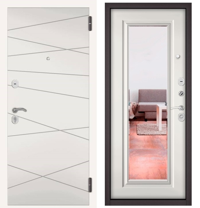 Входная дверь в квартиру с зеркалом HOME ECO МДФ 130, отделка 140 mirror (Белый софт)