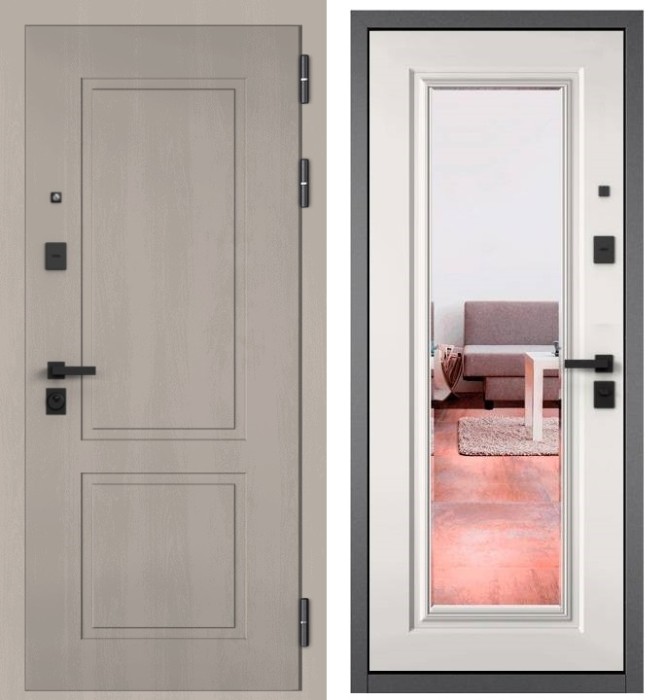 Входная дверь в квартиру с зеркалом CITY PRIME 1 CSmart Дуб шале белый, МДФ отделка 140 mirror CSmart (Белый матовый)