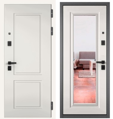 Входная дверь в квартиру с зеркалом CITY PRIME 1 CSmart Белый софт, МДФ отделка 140 mirror CSmart (Белый матовый)