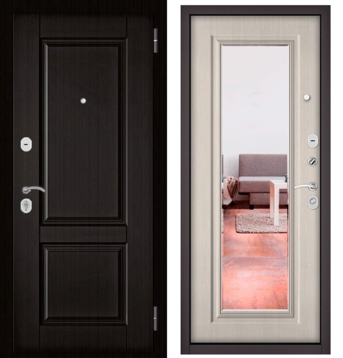Входная дверь в квартиру с зеркалом HOME ECO МДФ D-1 Венге, отделка 140 mirror (Ларче бьянко)