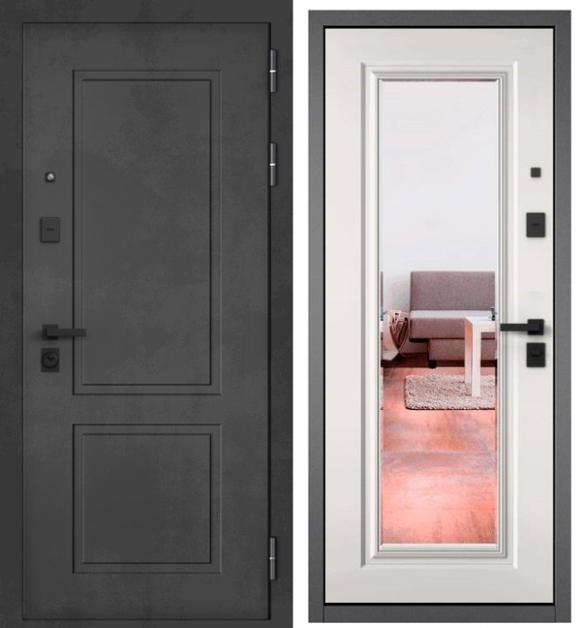 Входная дверь в квартиру с зеркалом CITY PRIME 1 CSmart Бетон темный, МДФ отделка 140 mirror CSmart (Белый матовый)