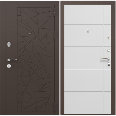 Входная дверь Зелар Евро 2, RAL 8019  коричневые осколки, белый матовый №156