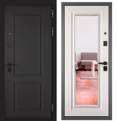 Входная дверь в квартиру с зеркалом CITY PRIME 1 CSmart Графит софт, МДФ отделка 140 mirror CSmart (Белый матовый)