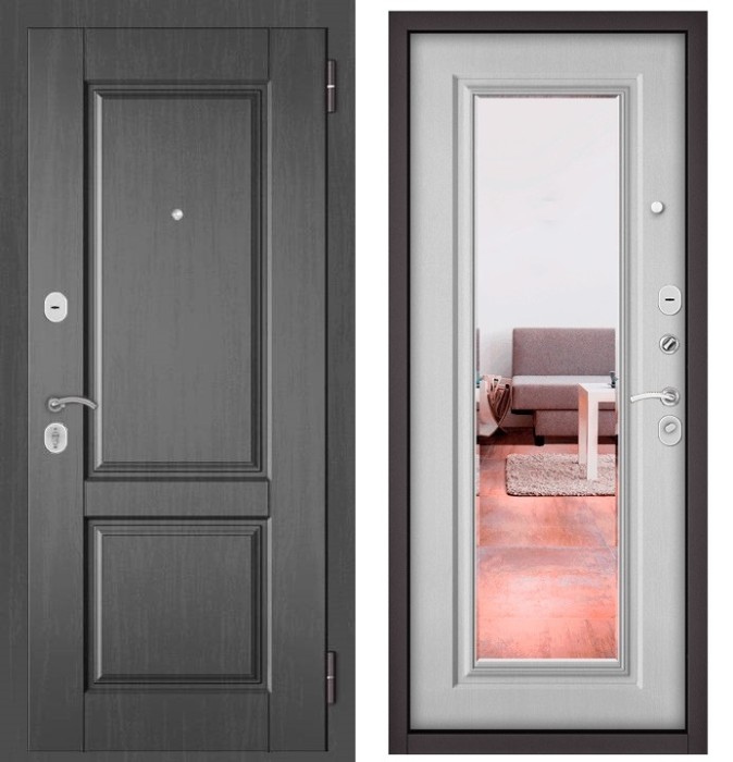 Входная дверь в квартиру с зеркалом HOME ECO МДФ D-1 Дуб серый, отделка 140 mirror (Дуб белый матовый)