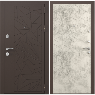 Входная дверь Зелар Евро 2, RAL 8019  коричневые осколки, бетон светлый №154