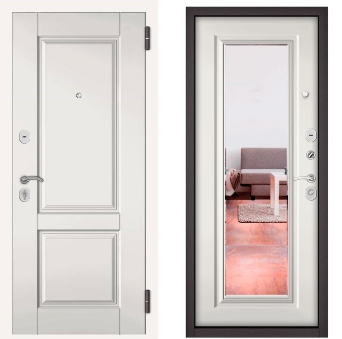 Входная дверь в квартиру с зеркалом HOME ECO МДФ D-1, отделка 140 mirror (Белый софт)