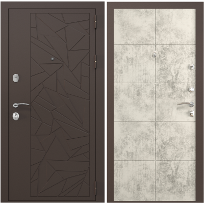 Входная дверь Зелар Евро 2, RAL 8019  коричневые осколки, бетон светлый №155