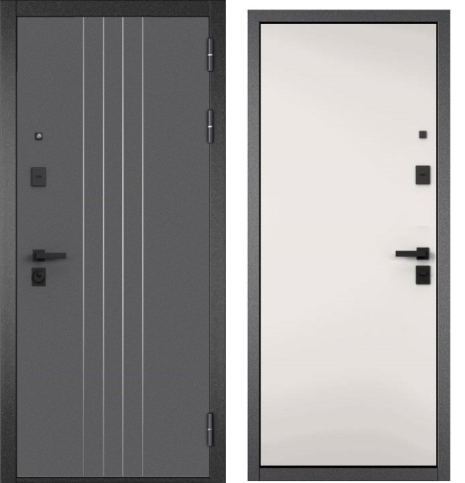 Входная дверь в квартиру CITY PRIME D-8 CSmart Букле графит, МДФ отделка 100 (Белый матовый)
