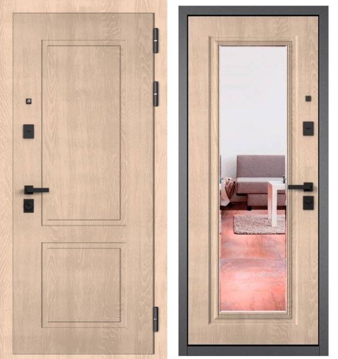 Входная дверь в квартиру с зеркалом CITY PRIME 1 CSmart, МДФ отделка 140 mirror CSmart (Дуб крем)