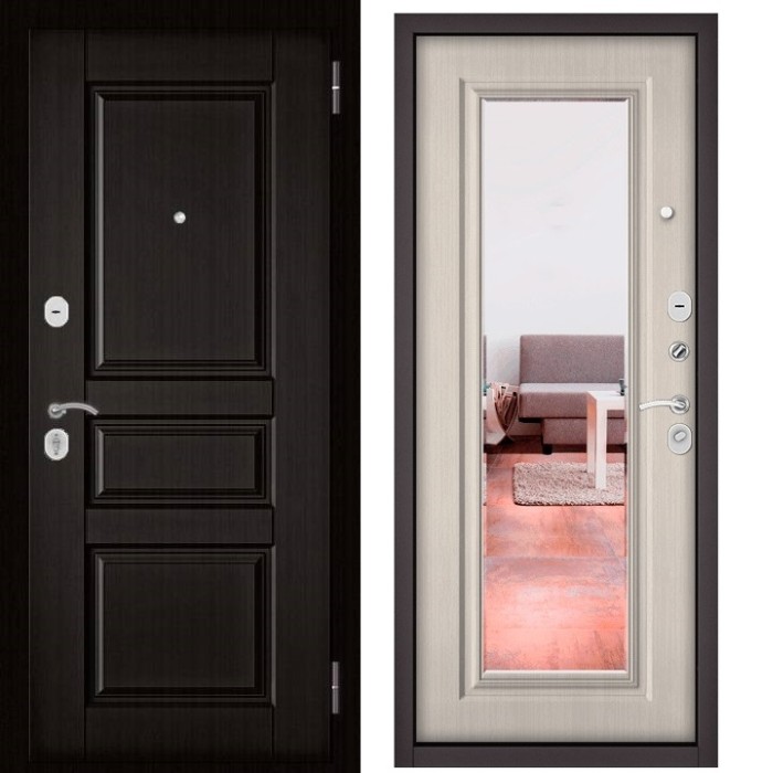 Входная дверь в квартиру с зеркалом HOME ECO МДФ D-2 Венге, отделка 140 mirror (Ларче бьянко)