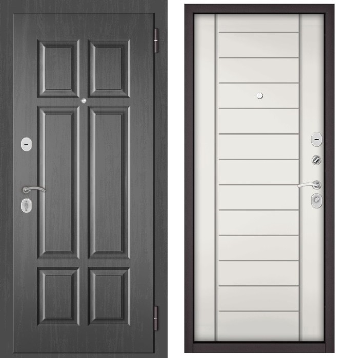 Входная дверь в квартиру TRUST MASS МДФ 109 Дуб серый, отделка МДФ 137 (Белый софт)
