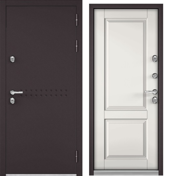 Входная дверь с терморазрывом в дом TERMO R4 Букле шоколад, МДФ отделка D-1 (Белый софт)