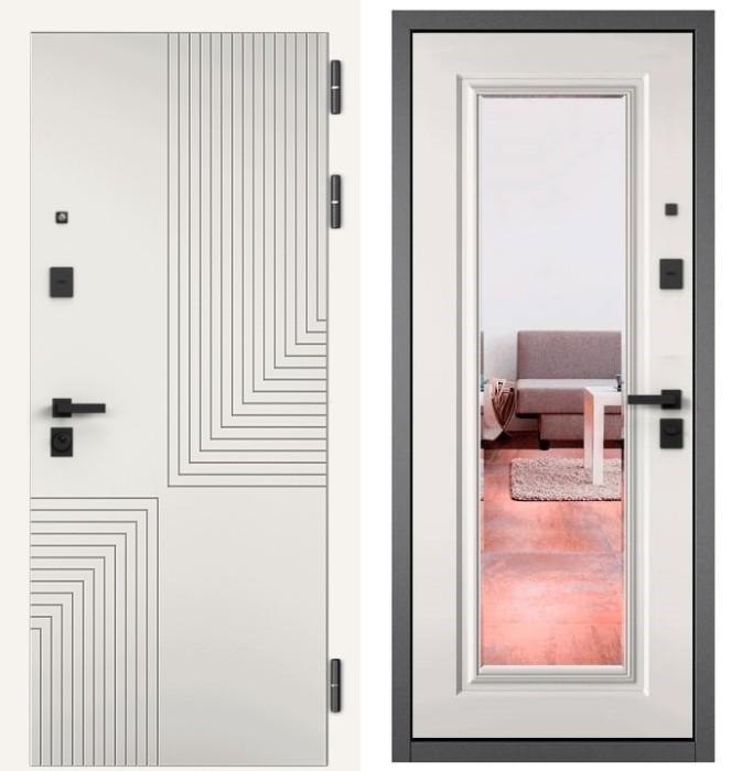 Входная дверь в квартиру с зеркалом CITY PRIME 195 CPrime Белый софт, МДФ отделка 140 mirror CSmart (Белый матовый)