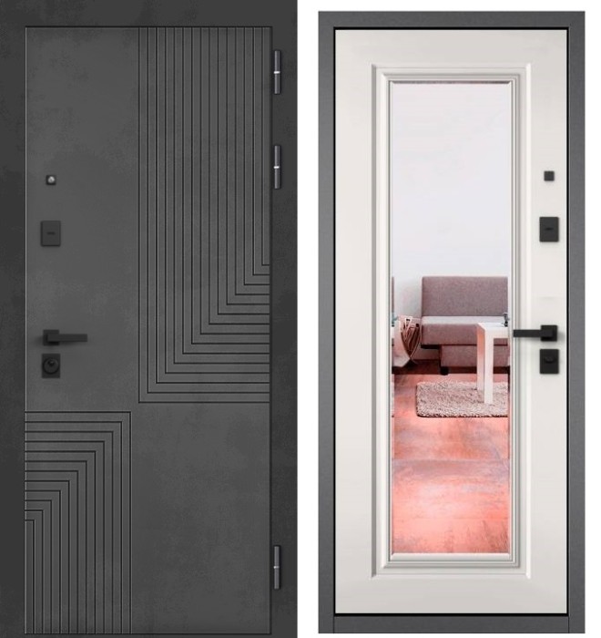 Входная дверь в квартиру с зеркалом CITY PRIME 195 CPrime Бетон темный, МДФ отделка 140 mirror CSmart (Белый матовый)