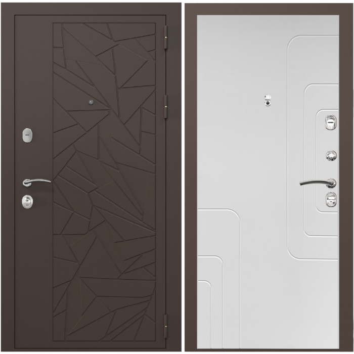 Входная дверь Зелар Евро 2, RAL 8019  коричневые осколки, снилк сноу №151