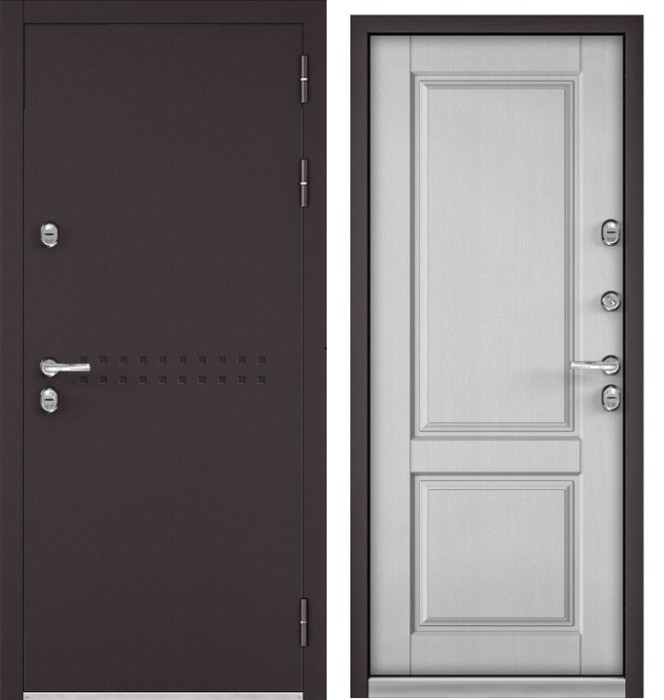 Входная дверь с терморазрывом в дом TERMO R4 Букле шоколад, МДФ отделка D-1 (Дуб белый матовый)
