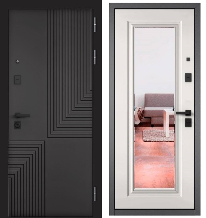 Входная дверь в квартиру с зеркалом CITY PRIME 195 CPrime Графит софт, МДФ отделка 140 mirror CSmart (Белый матовый)