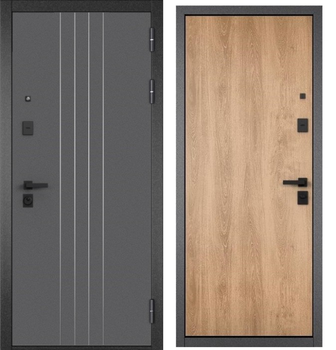 Входная дверь в квартиру CITY PRIME D-8 CSmart Букле графит, МДФ отделка 100 (Дуб шале натуральный)